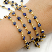 Lapis Lazuli Round Shape Bezel Gold Plated Wire Chain